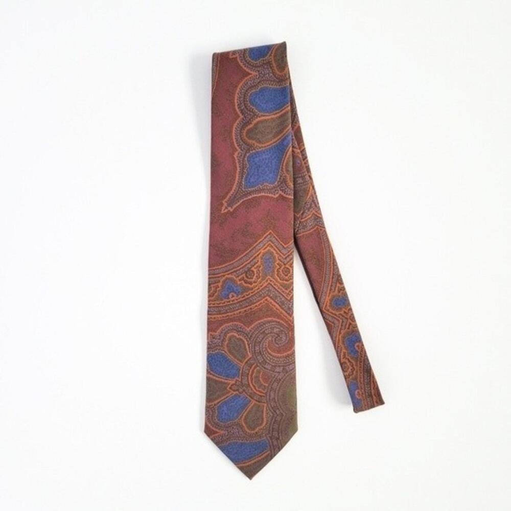 NEW Etro Tie Italian Silk Paisley Necktie NWOT Brown Green Orange Mens - Picture 3 of 9